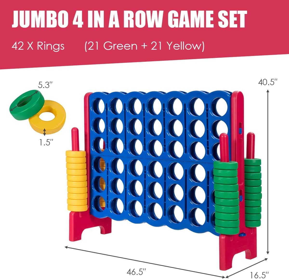 GLACER Giant 4-in-A-Row, Jumbo 4-to-Score Giant Game Set Backyard Games for Kids & Adults