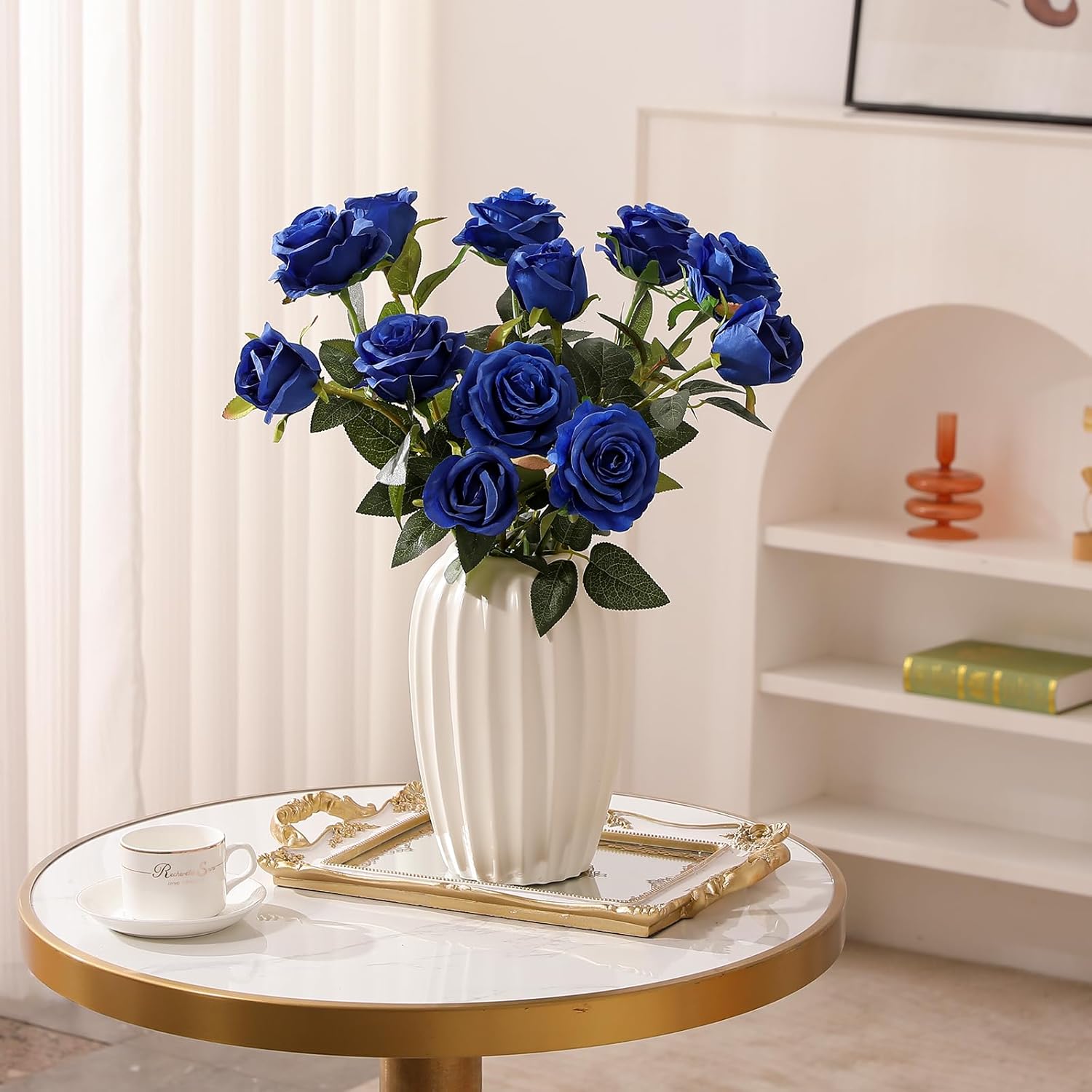 Hawesome 12PCS Artificial Silk Flowers Realistic Roses Bouquet Long Stem for Home Wedding Decoration Party (Yellow, 6 Flowers 6 Buds)