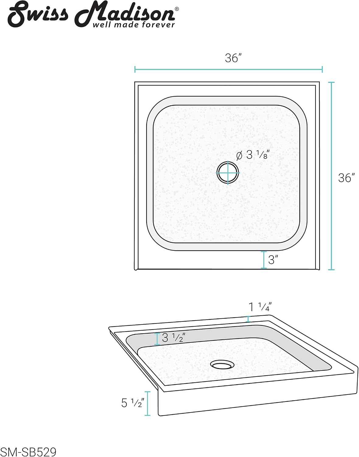Voltaire 60" x 32" Single-Threshold, Right-Hand Drain, Shower Base in Gray
