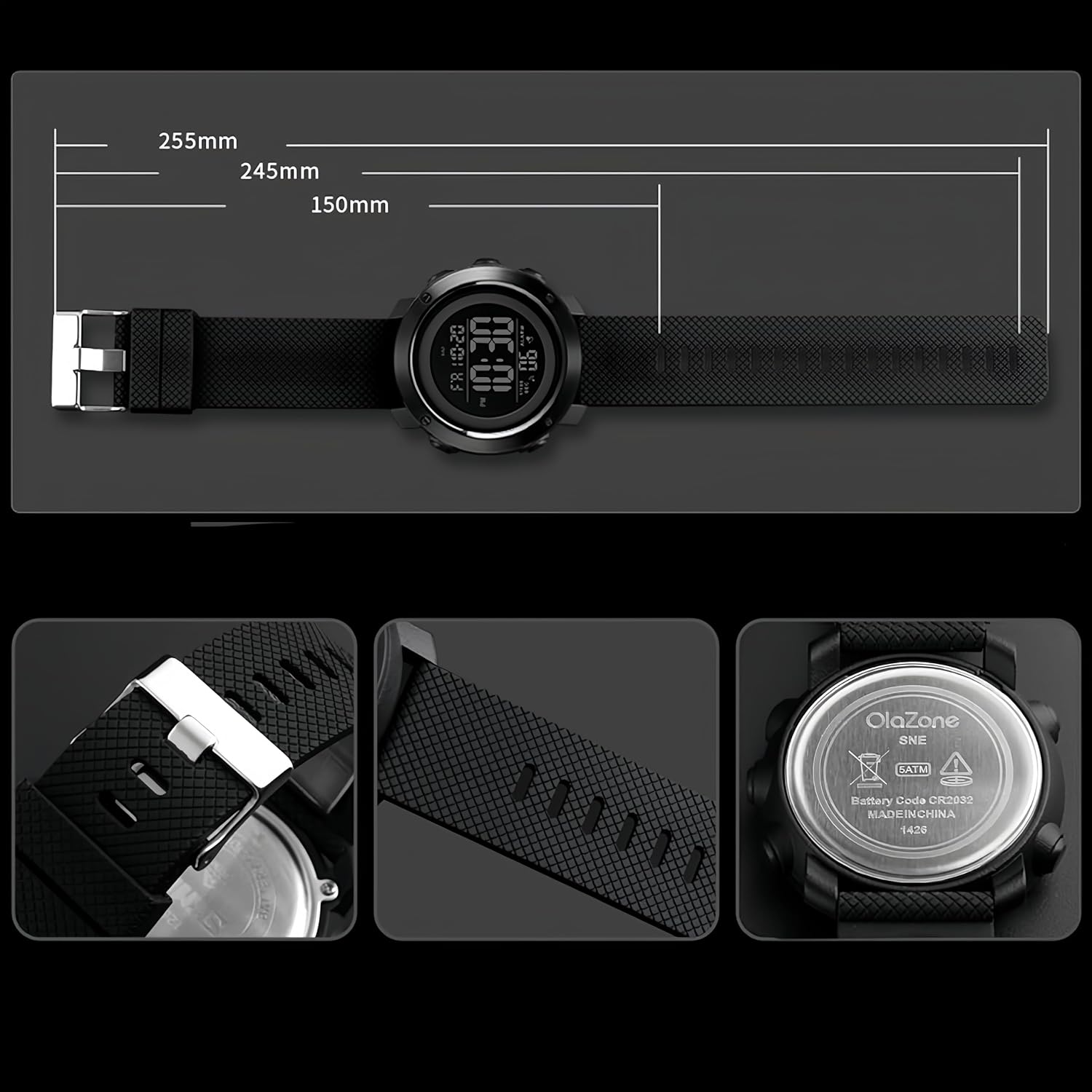 SNE Digital Watch Sports Waterproof Military Back Light Small Watch for Men Black 1426
