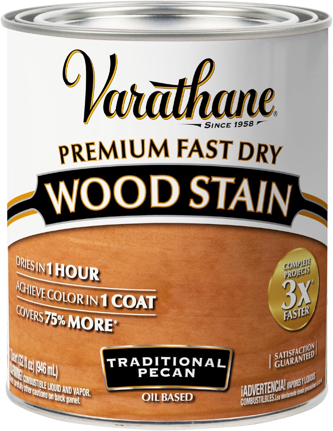 Varathane Premium Fast Dry Weathered Gray Wood Stain | Oil-Based, 1 Coat Color, 1 Hour Dry Time, Interior Wood Stain, Furniture, Cabinets, Doors, Covers Up to 275 Sq Ft, Quart