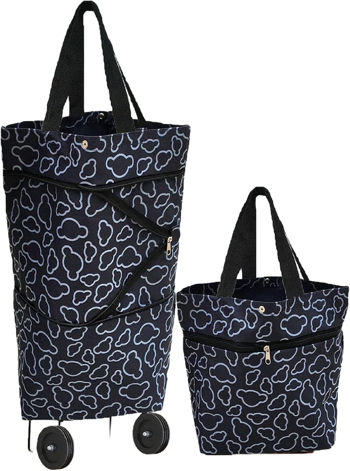 Collapsible Shopping Bag with Wheels Portable Shopping Cart with 360° Swivel Wheels Rolling Tote Bag Reusable Grocery Bag Trolley Bag on Wheels for Travel Shopping and Daily Use(Blue)