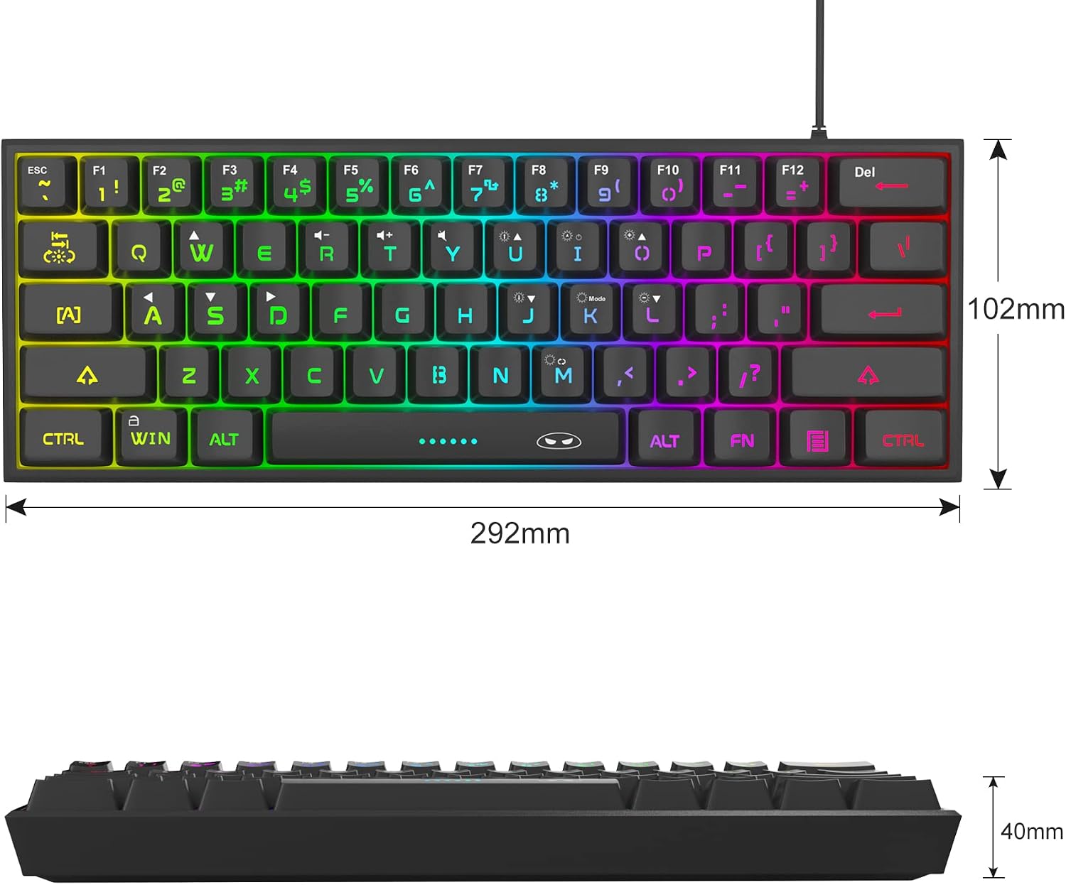 MageGee Mini 60% Gaming Keyboard, RGB Backlit 61 Key Ultra-Compact Keyboard