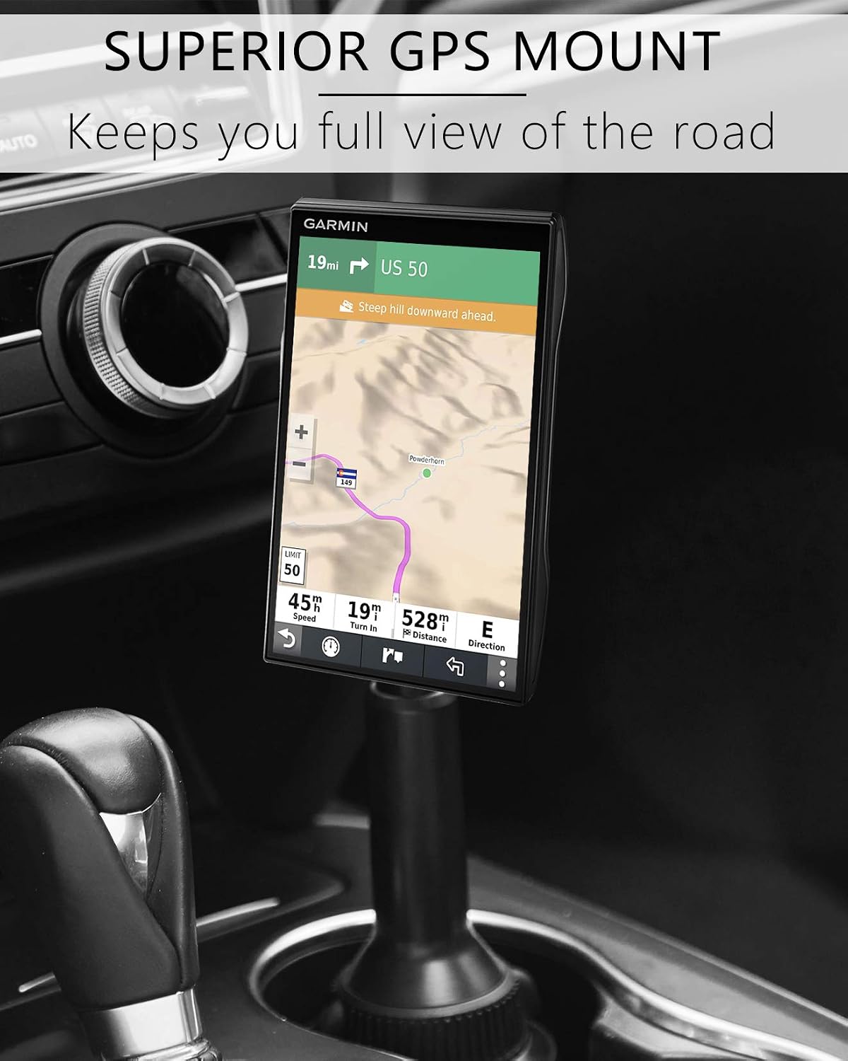 1Zero Solid GPS Cup Holder Mount for Garmin [Adjustable Arm]
