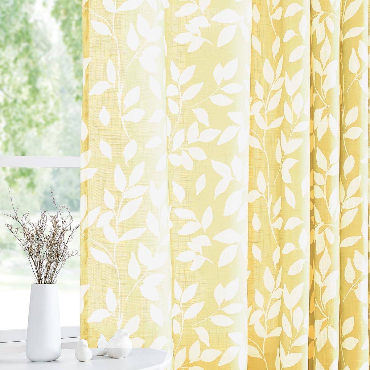 Leaf Semi Sheer Curtains for Bedroom Living Room 52x72" Taupe White Print 2