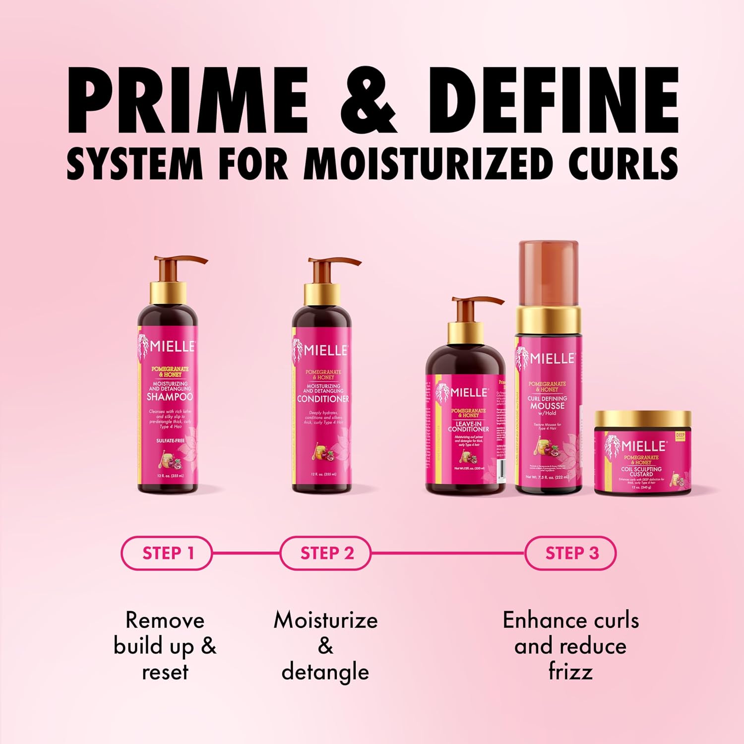 Mielle Organics Pomegranate & Honey Curl Cream - Coil Sculpting Custard for Type 4 Hair - Hydrates, Controls Frizz, Conditions & Adds Shine,12 Fl Oz