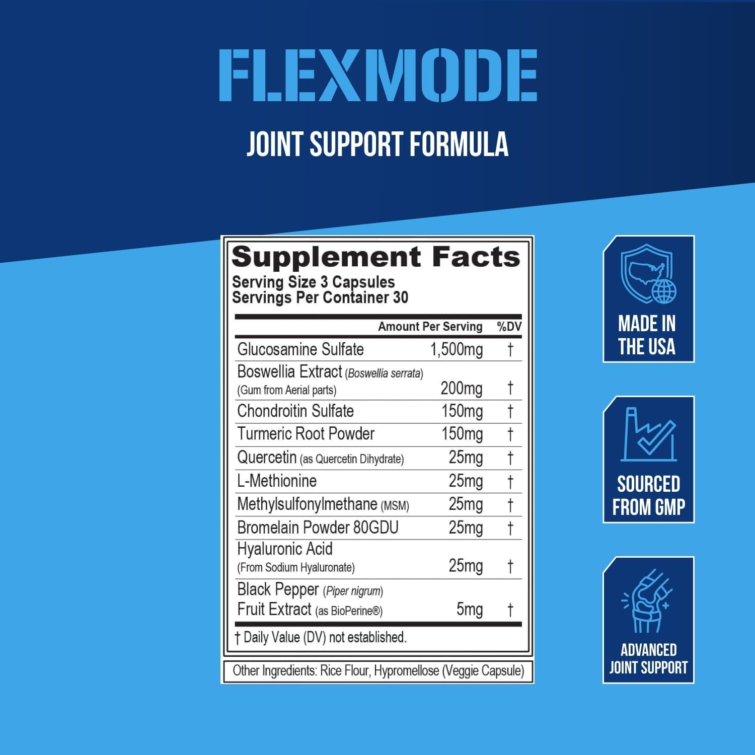 EVL FlexMode Joint Support with Glucosamine & Chondroitin - 30 Servings | Advanced joint formula with MSM