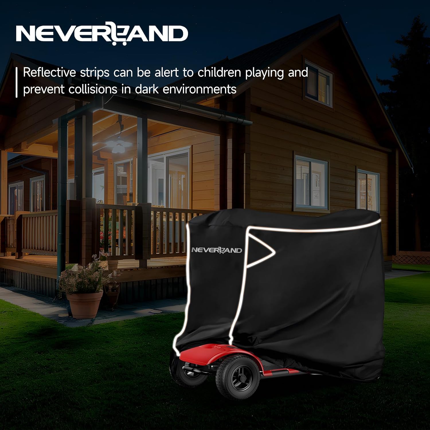 NEVERLAND Mobility Scooter Cover Waterproof 56"L x 26"W x 38"H | Reflective Strips, Adjustable Buckles, UV Protection, Rainproof, for Pride GoGo Rascal Hamar 3 or 4 Wheel Scooter