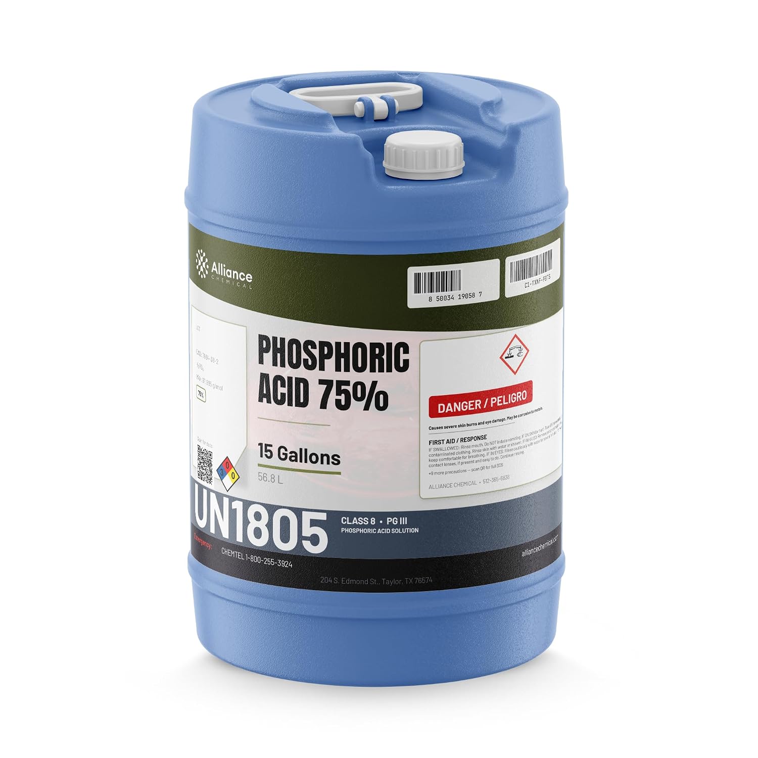 Phosphoric Acid 75% - 1 Gallon - Phosphoric Acid Cleaner for pH Control, Corrosion Inhibitor, Activating Agent, and Agriculture - Made in America - Alliance Chemical