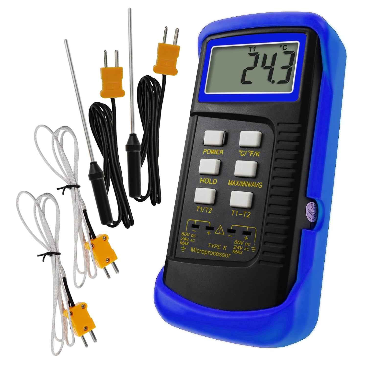 Thermocouple Thermometer Digital K Type Dual Channel Thermometer HVAC Temperature Meter with 4 Thermocouples, MAX/MIN/AVG Temperature Measurement