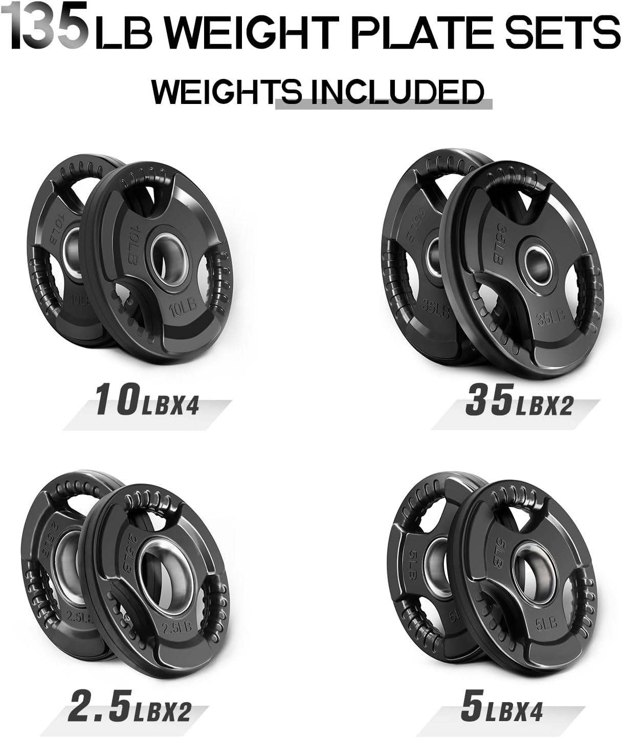 RitFit Olympic Rubber Grip Weight Plates, 2-Inch Barbell Set