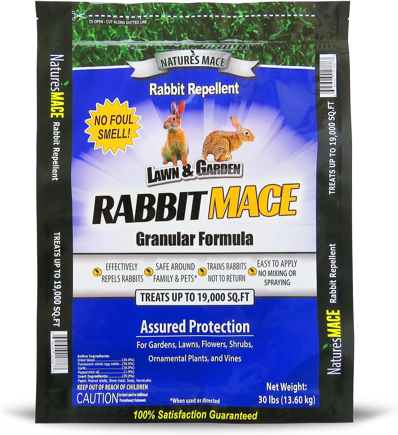 Nature's MACE Rabbit Mace Rabbit Repellent 3 lb Granules | Gardens, Lawns, Farms & Landscapes, Treats 1,350 sq ft, Granular Deterrent, All-Season Use, Safe for Pets, Children, Plants.