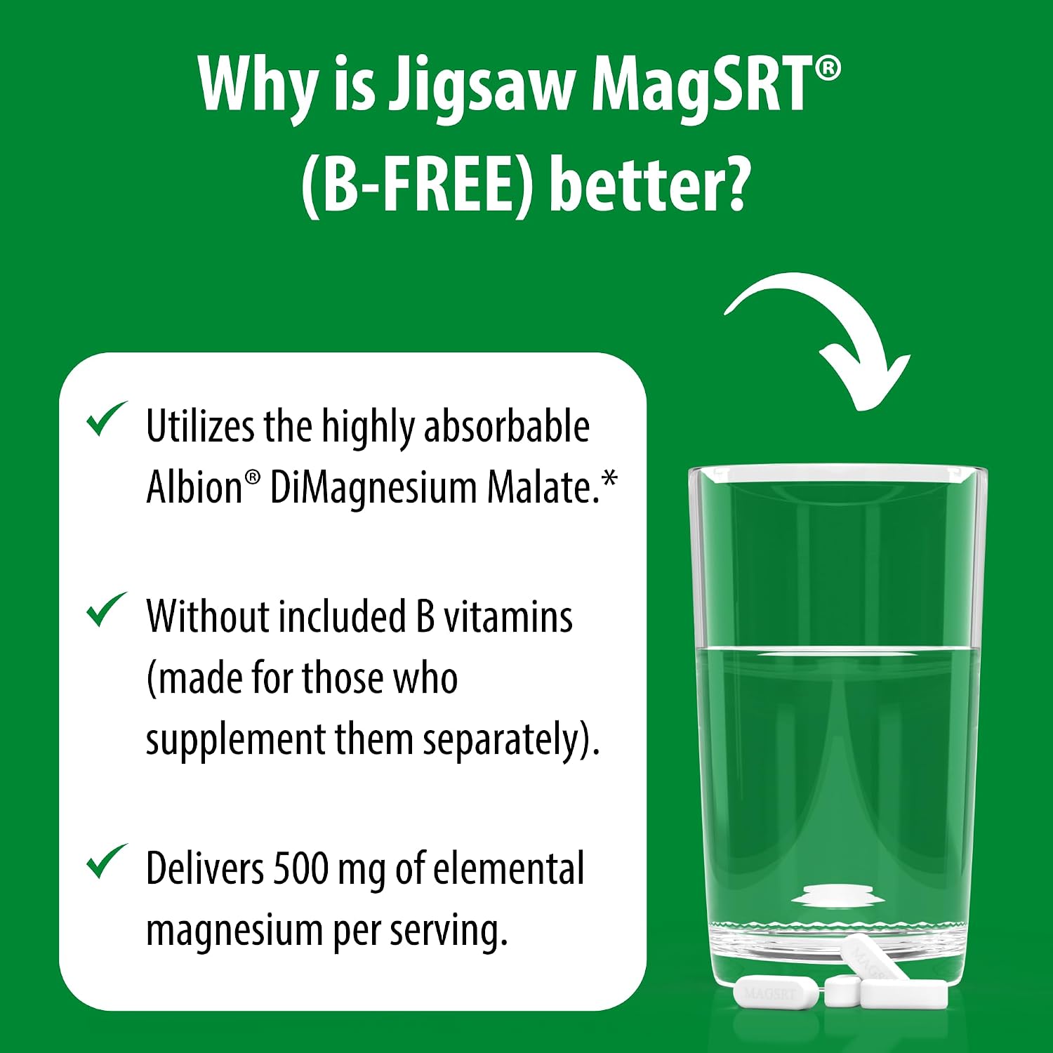 Jigsaw Health MagSRT | Magnesium Supplement with Vitamin B6, Folate & B12 | 240 Tablets | 60 Servings