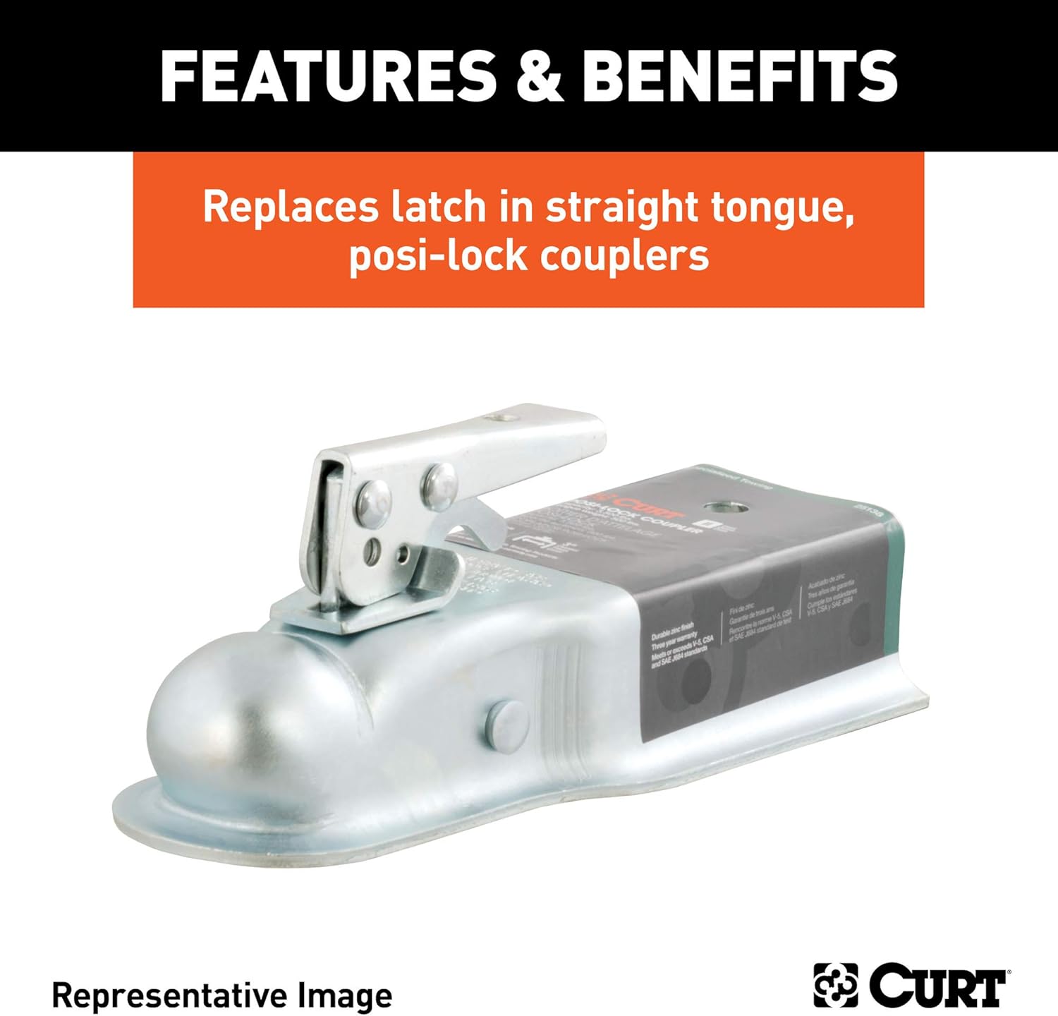 CURT 25194 Posi-Lock Coupler Replacement Latch for 2-Inch Trailer Hitch Ball, CLEAR ZINC