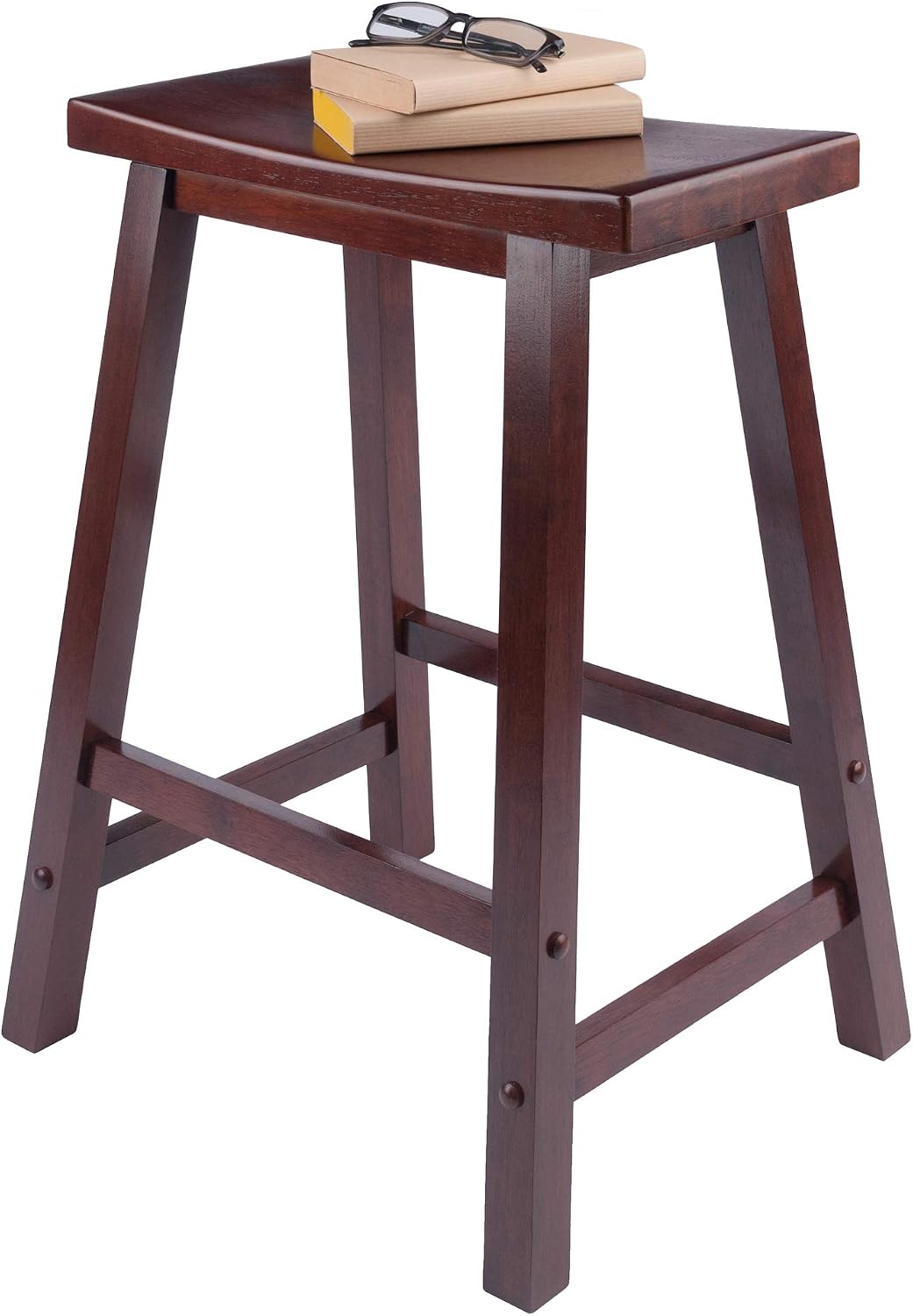 Winsome Satori Saddle Seat Counter Stool, Walnut, 24" | Classic Backless Bar Chairs for Kitchen & Dining Room Seating, Timeless Essential Furniture for Home, Dorm, Apartments
