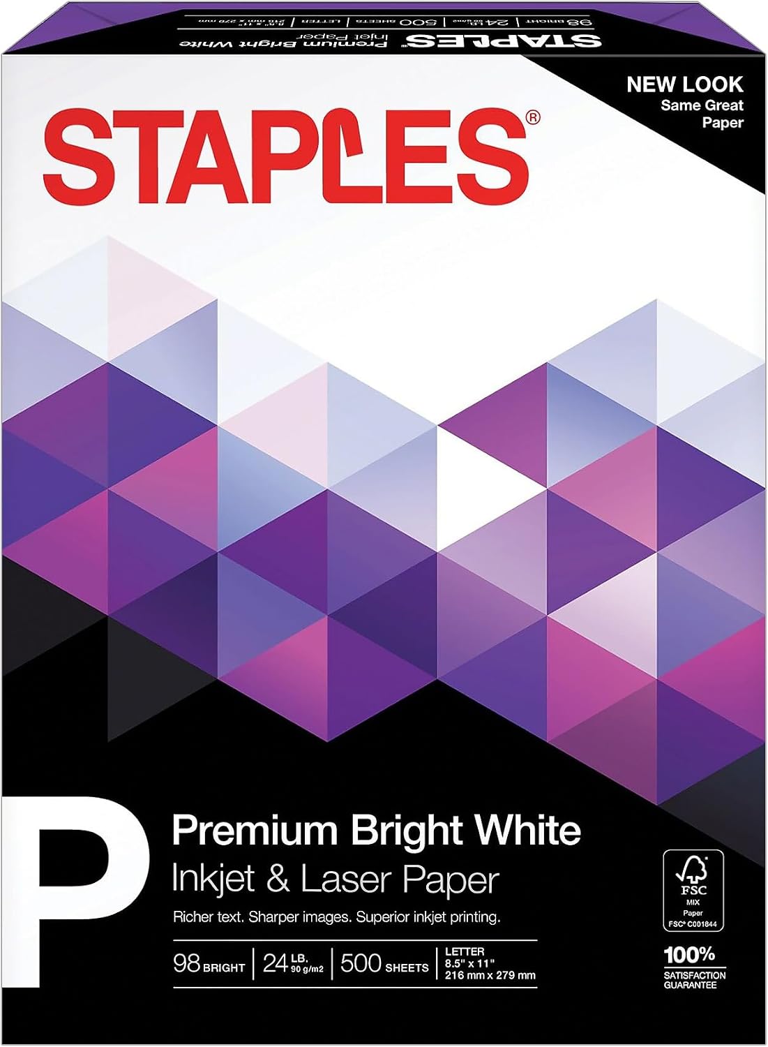 Staples Laser Paper 8.5 x 11 Inch 28 lb 98 Bright High‑Quality Prints, 500 Sheets | Heavyweight paper for crisp, professional prints in laser printers and copiers.