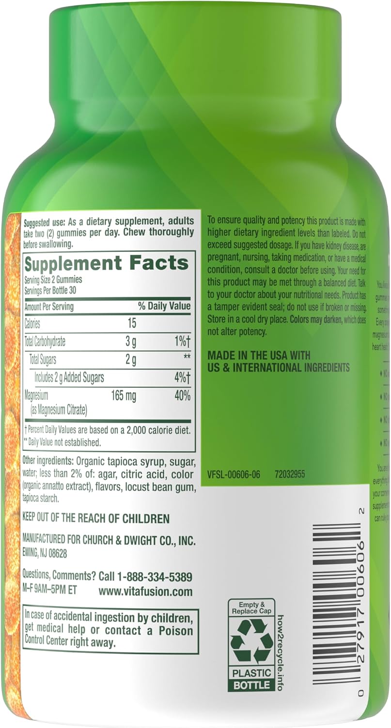 Vitafusion Magnesium Citrate Gummy | 165mg | 60 Gummies | for Adult Women & Men | Orange Vanilla Flavor | Gluten-Free Vitamin Supplement