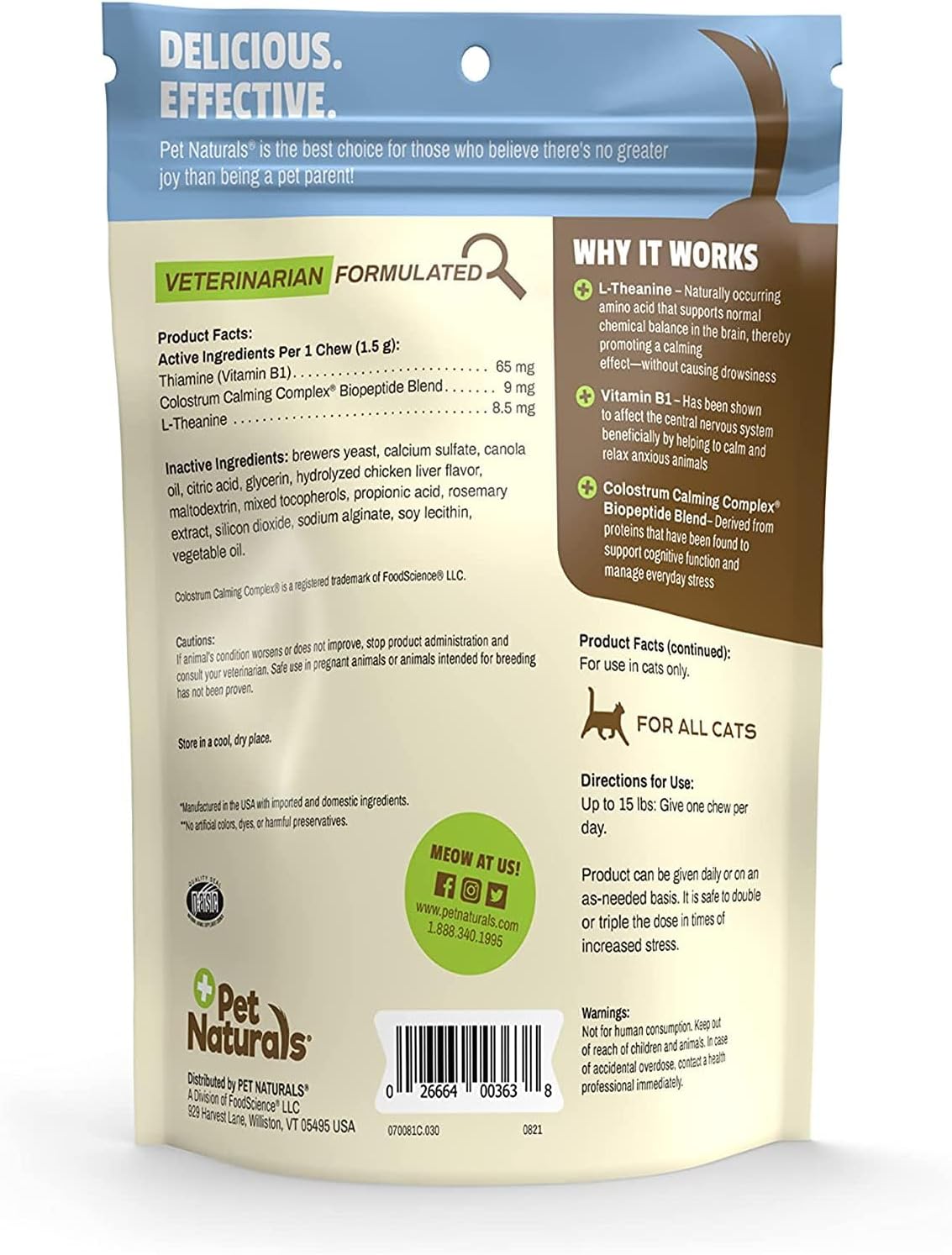 Pet Naturals Calming Chews for Cats, Anxiety Relief with Gentle Ingredients for Thunder, Fireworks, Travel, Grooming, Calming Pet Treats, Chicken Flavor, 30 Count