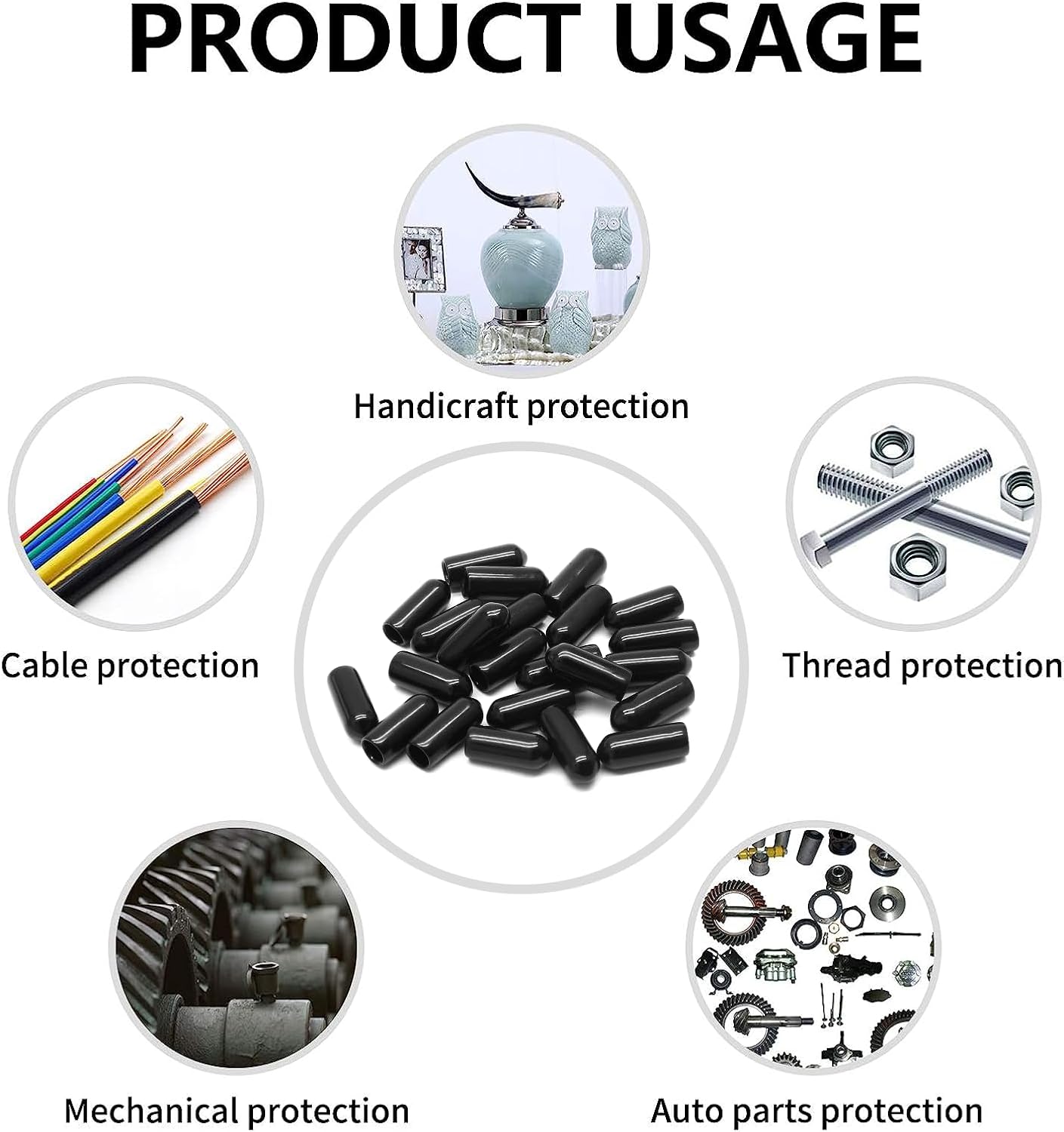 Bonsicoky 12Pcs Round Rubber End Caps 5/8" (16mm) ID, Black