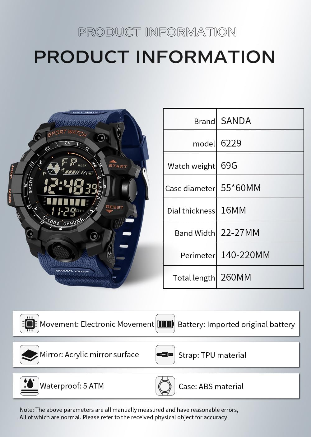 FANMIS Men's Digital Sport Watch Military LED Alarm Waterproof Quartz Watch | Tactical Outdoor Sport Watch Multi Function Led Display Alarm Stopwatch Date Quartz Rugged Style Daily Water Resistance
