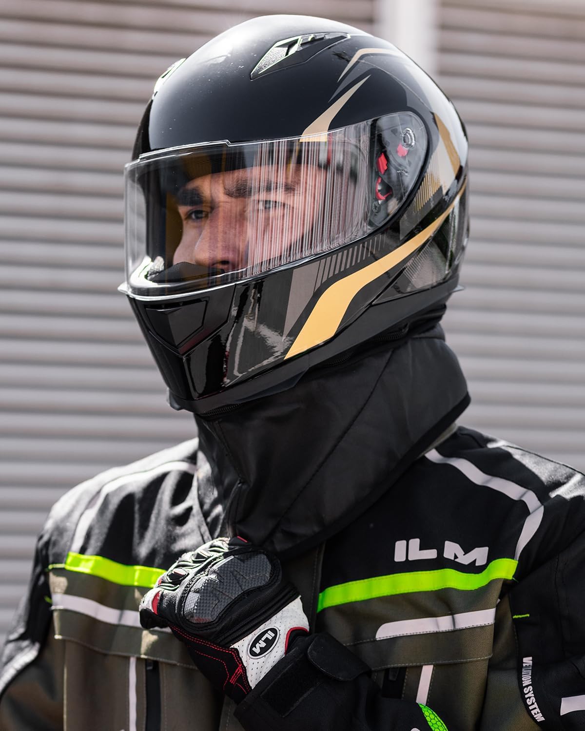 ILM Full Face Motorcycle Street Bike Helmet with Removable Winter Neck Scarf + 2 Visors DOT Model ILM-313