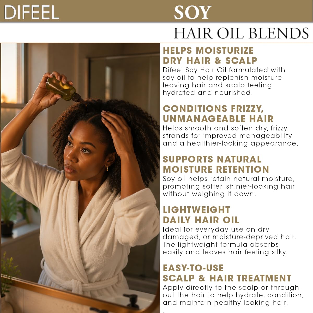 Difeel Soy Hair Oil Blend - Travel Size 2.5 Ounce