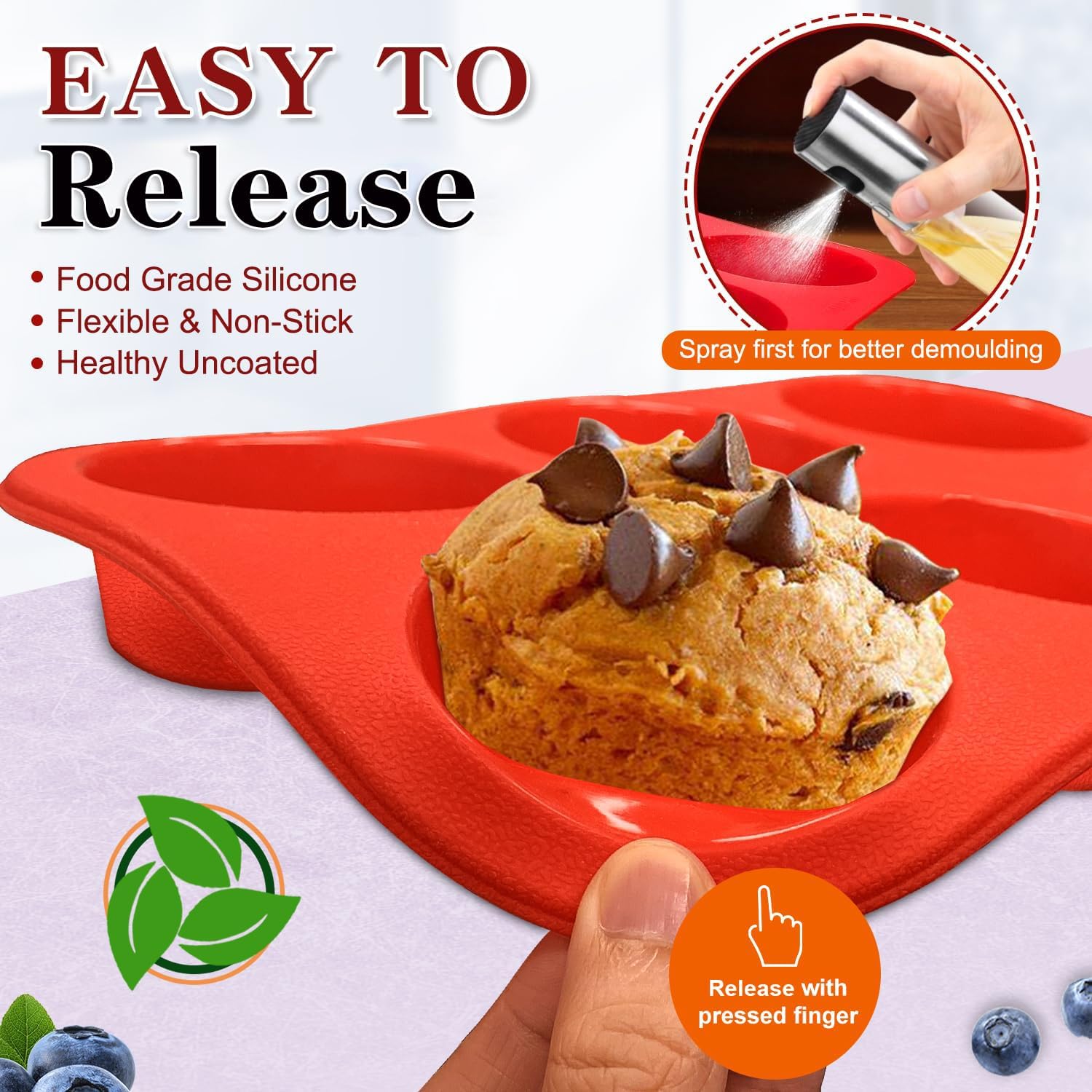 Walfos Silicone Muffin Pan - 6 Cup Non-Stick Silicone Cupcake Pan, Just Release! Food Grade and BPA Free Baking Cups, Perfect for Egg Muffin, Cupcake