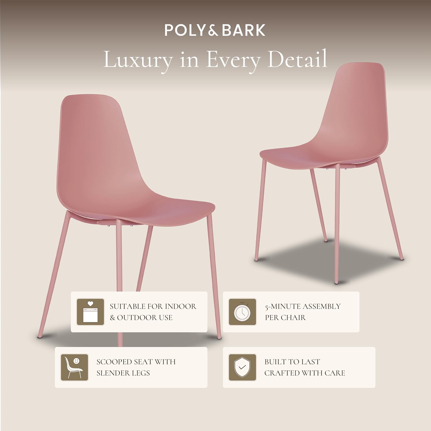 Poly & BARK Isla Modern Kitchen Chairs Set of 4 - Plastic Dining Chair with Metal Legs - Quick Assembly Simple Cafe Chairs Plastic for Indoor or