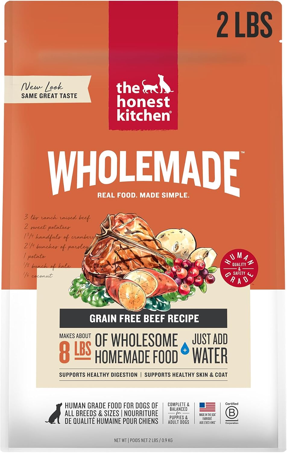 The Honest Kitchen Human Grade Wholemade™ Dehydrated Grain Free Dog Food – Complete Meal or Dog Food Topper – Chicken 4 lb (Makes 16 lbs)