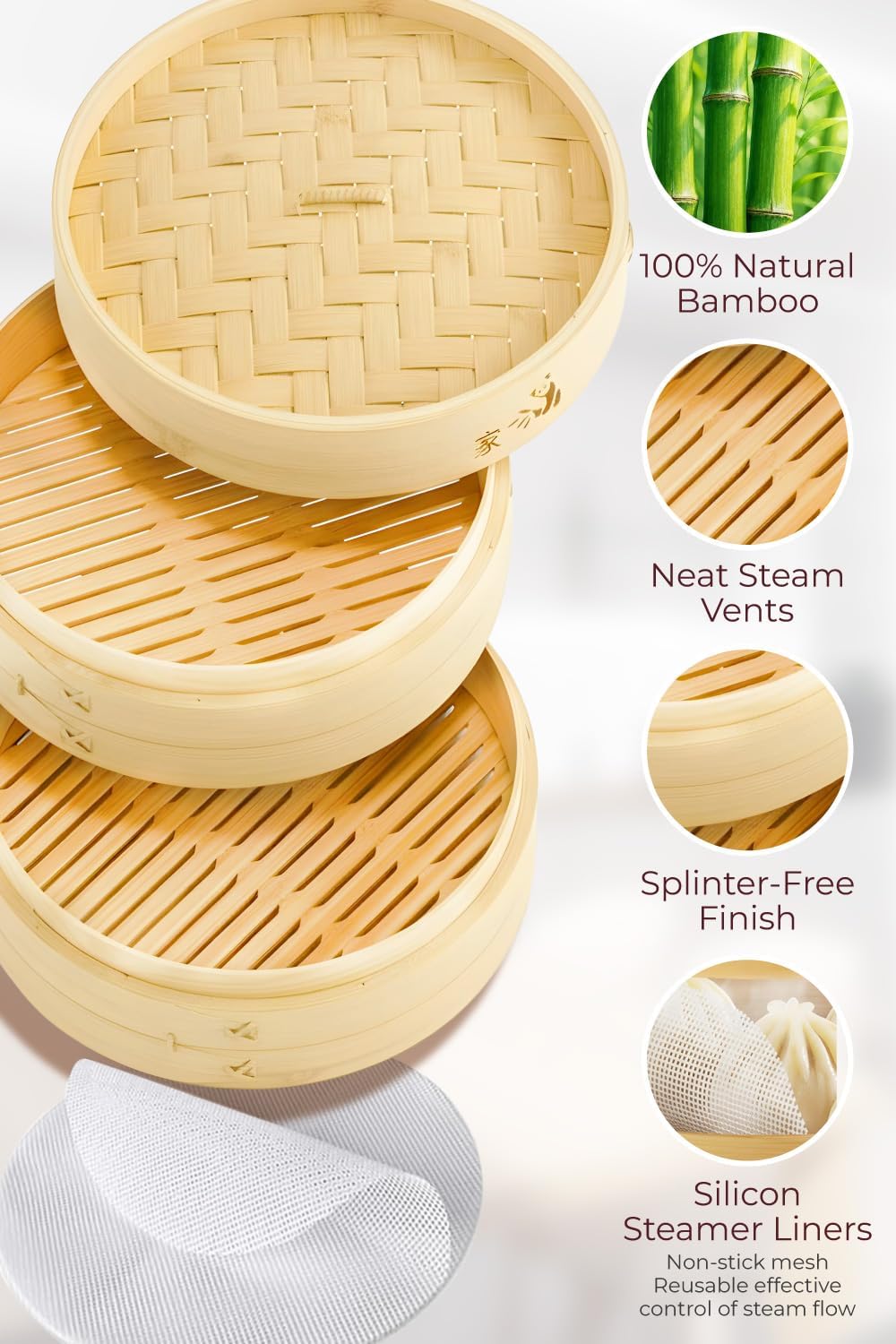 54-Piece Bamboo Steamer Basket Set, 10 Inch for Delicious, Authentic Meals
