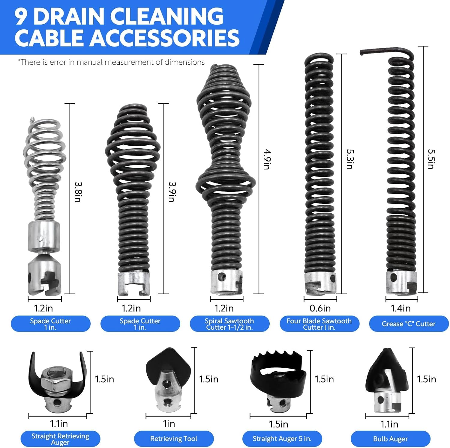 10-Piece Drain Snake Drill Attachment Kit，Drain Auger Cutter Kit, Compatible with K-400, C-4, C-6, C-7, C-8