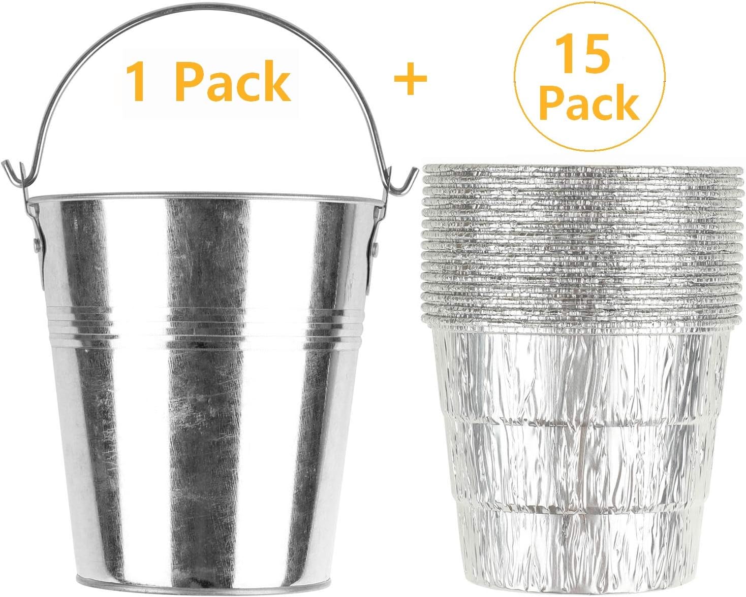 15-Pack Liners & Replacement Traeger HDW152 Drip Grease Bucket for Traeger 20/22/34, Pit Boss, etc Pellets Smoke (Black 15)