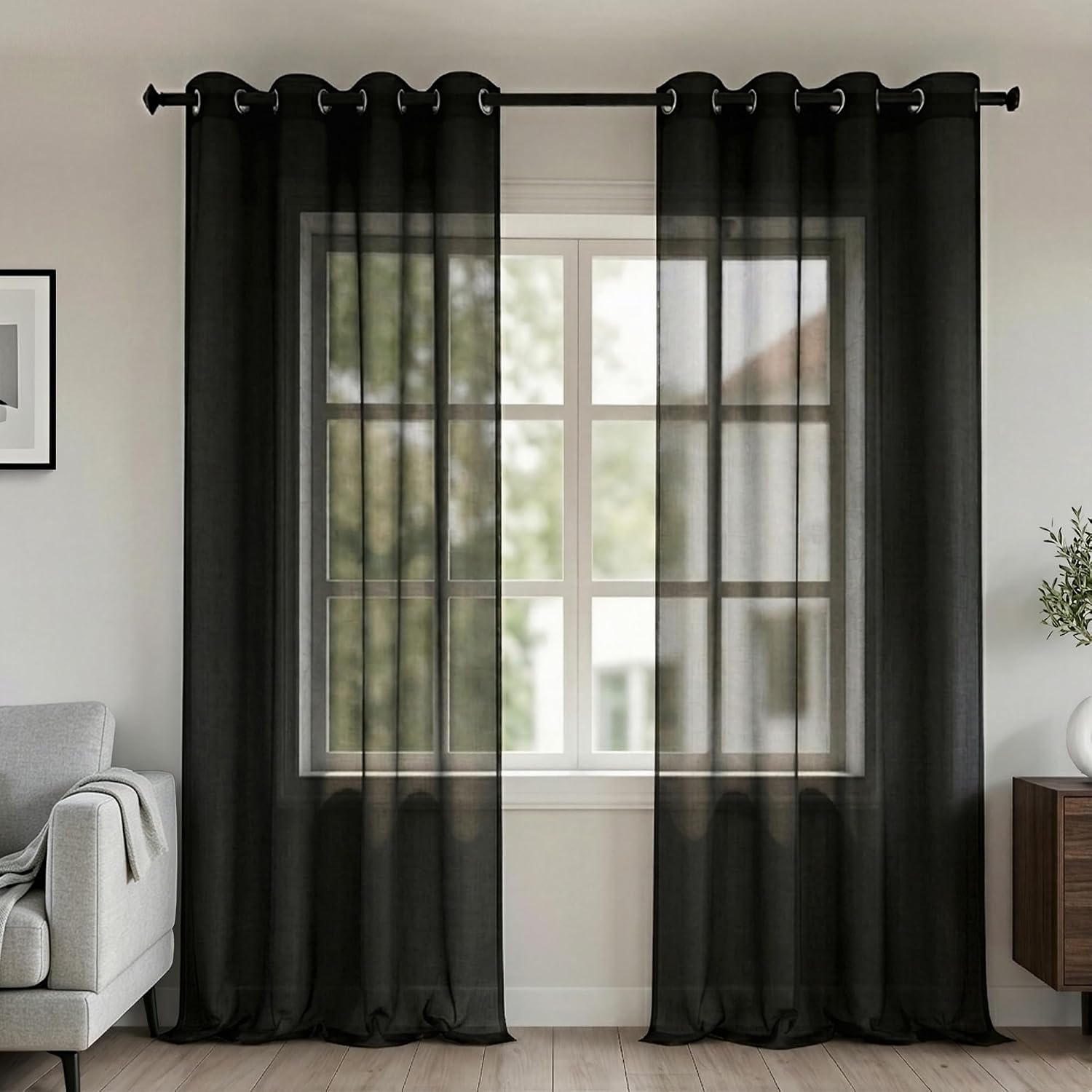 KOUFALL White Sheer Curtains 72 Inches Long for Bedroom Set of 2 Panels Grommet Faux Linen Window Voile Semi Baisc Decorative Sheer Curtains for