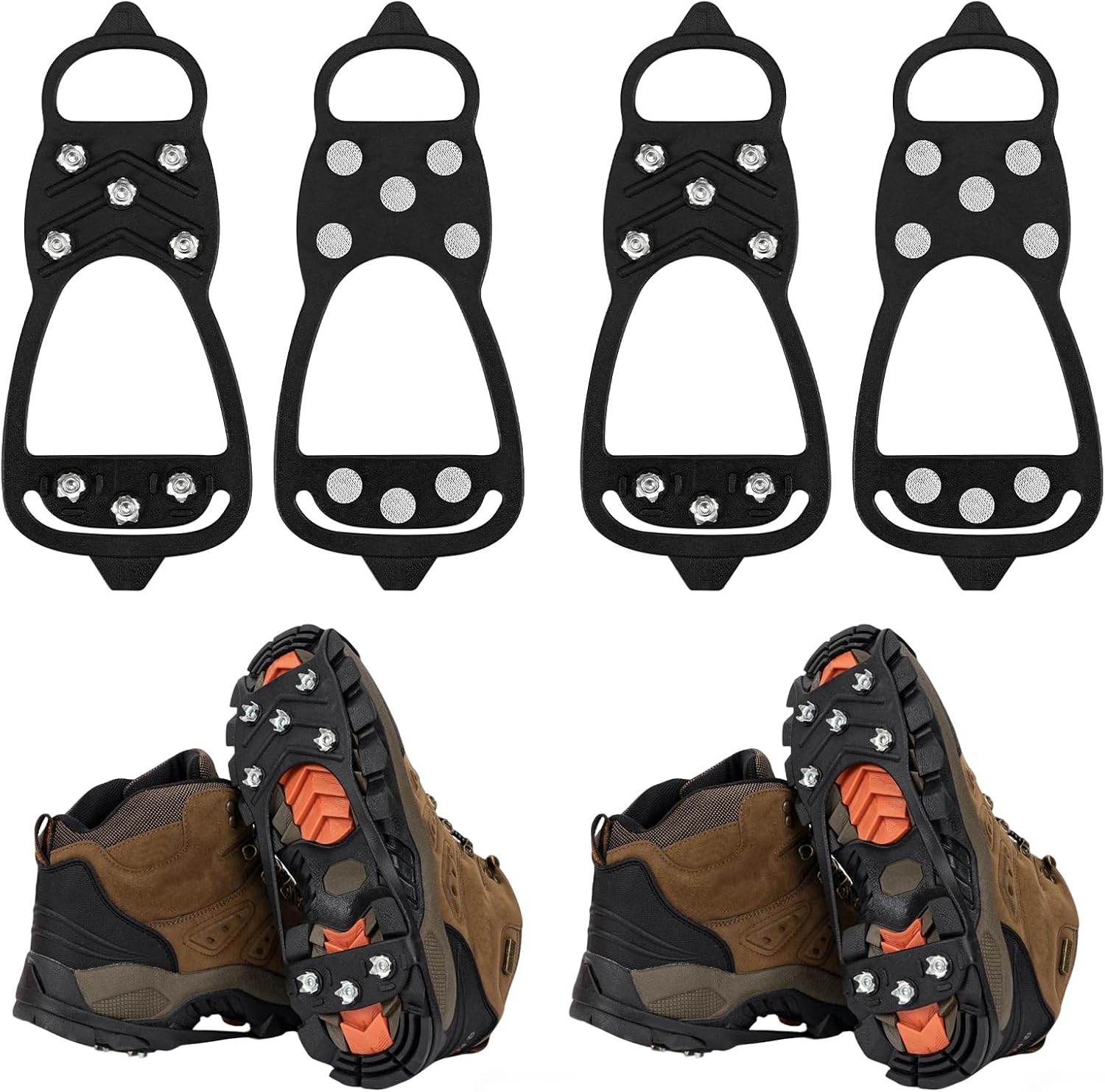 2 Pairs Ice Cleats for Shoes and Boots, 8 Steel Gripper Spikes Non-Slip Traction Cleats, Micro Shoe Snow Grips Crampons for Winter Hiking, Walking