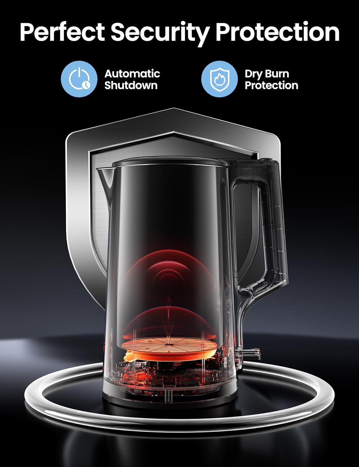 Comfee 1.7L Stainless Steel Electric Tea Kettle, BPA-Free Hot Water Boiler, Cordless with LED Light, Auto Shut-Off and Boil-Dry Protection