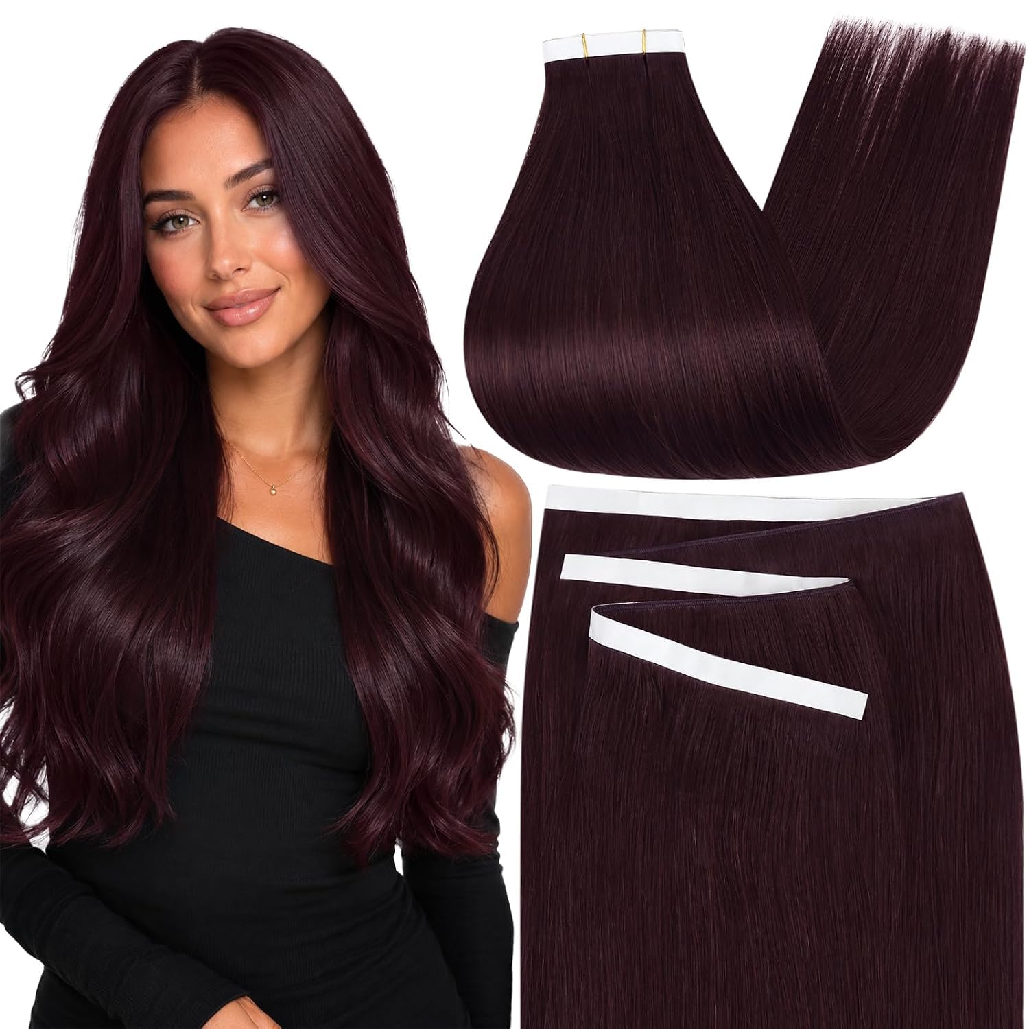 Moresoo Black Tape in Hair Extensions Human Hair, 18 Inch, 20Pcs, 50g