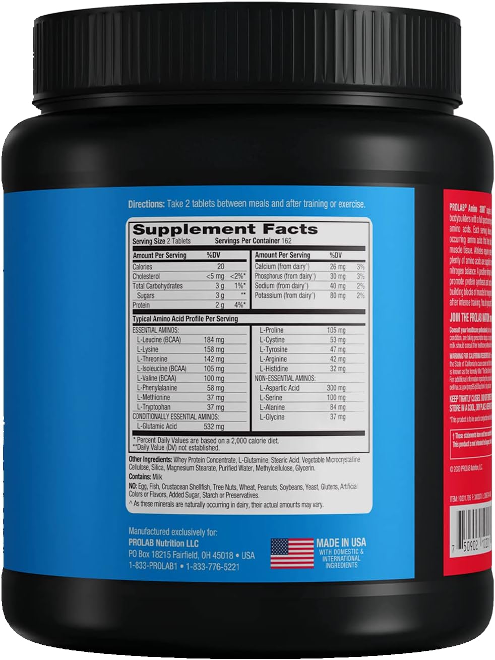 Prolab Amino 2000 Essential Amino Acids, Full-Spectrum EAA (325 Tablets)
