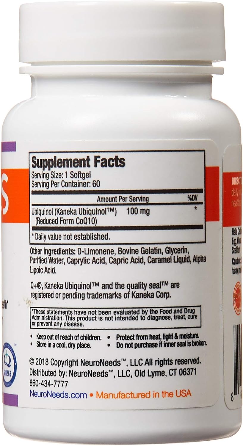 QNeeds® coqh-cf Ubiquinol 100 mg COQ10 Clinically Proven Enhanced Delivery for Maximum Absorption, Enhanced Mitochondrial Support