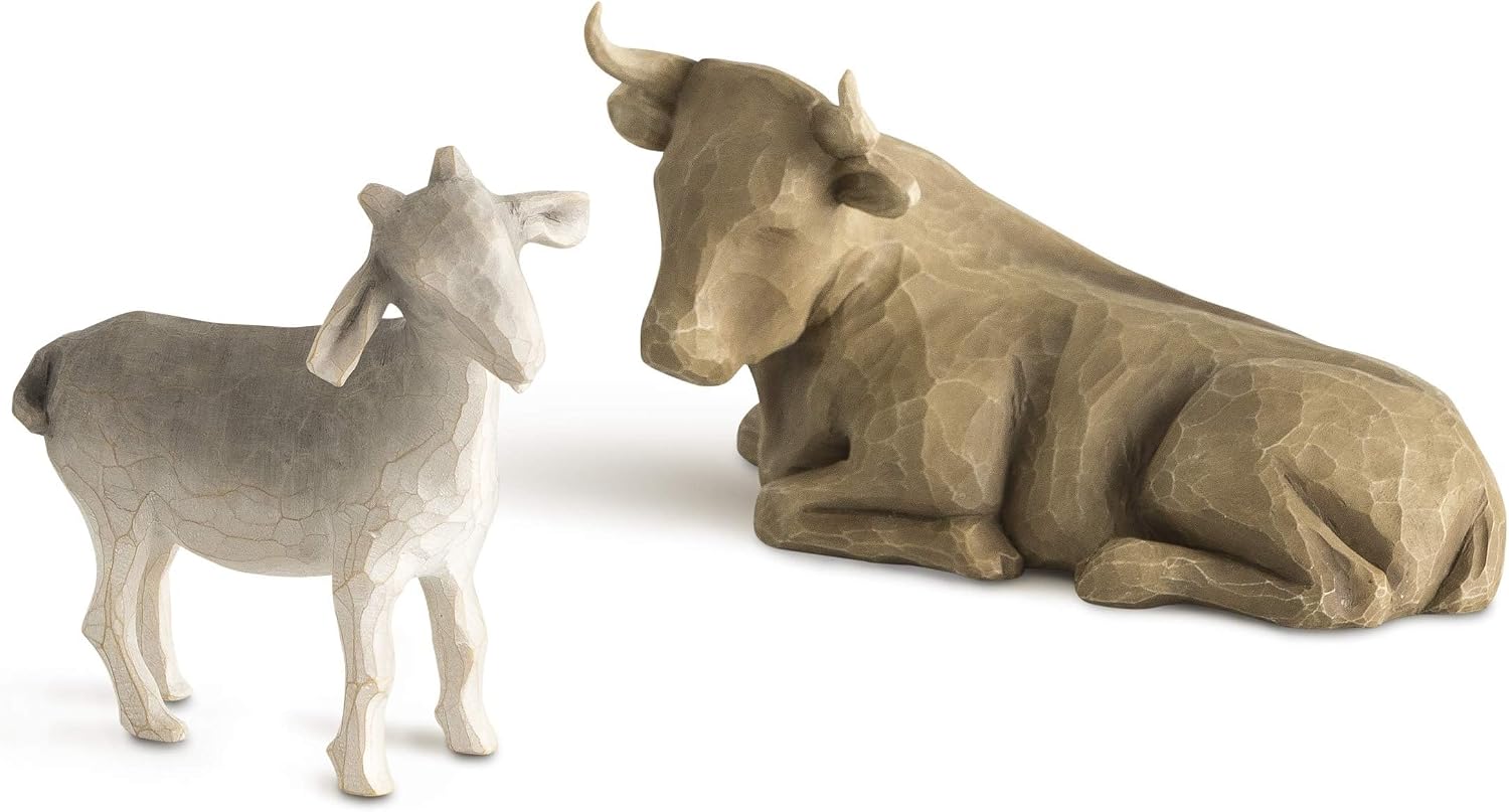 Willow Tree Ox and Goat, Sculpted Hand-Painted Nativity Figures, 2-Piece Set | Extends the Willow Tree Nativity Scene, Designed by Artist Susan Lordi, Heirloom Keepsake, Display on Shelf or Table