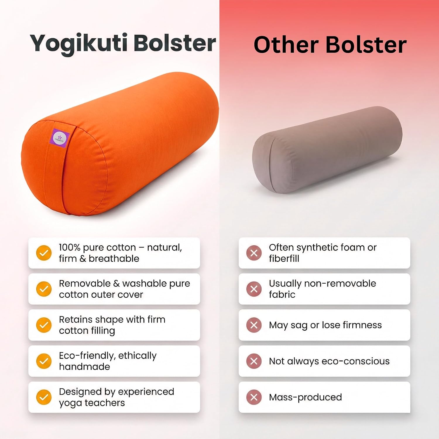 Yogikuti Iyengar Yoga Bolster for Restorative Yoga and Meditation – Lightweight Cotton Support Pillow with Handle for Easy Carry