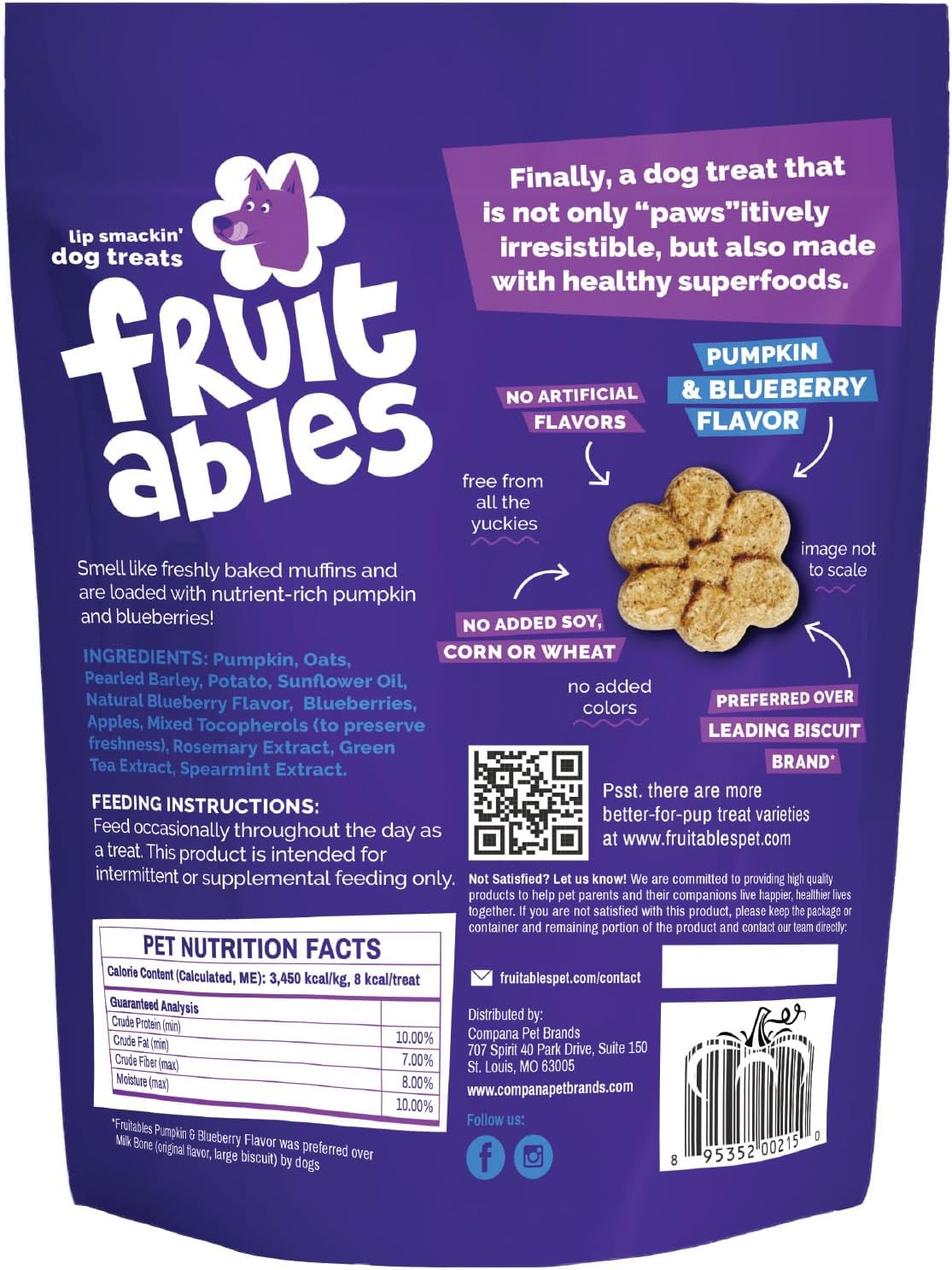 Fruitables Baked Dog Treats, Low Calorie Treats, Pumpkin & Banana, 7oz | Healthy Dog Treats, Training Treats, Crunchy Dog Biscuits, Limited Ingredient Recipe, Healthy Puppy Snacks, Made in USA
