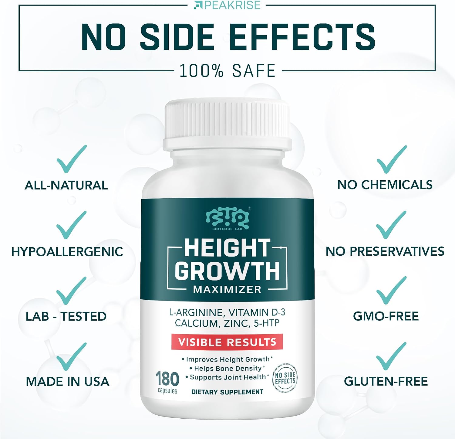 BIOTEQUELAB Height Growth Maximizer, Calcium, Vitamin D3 and Zinc Blend Pills, Bone Growth Supplement for Kids and Teens, Bone Strength