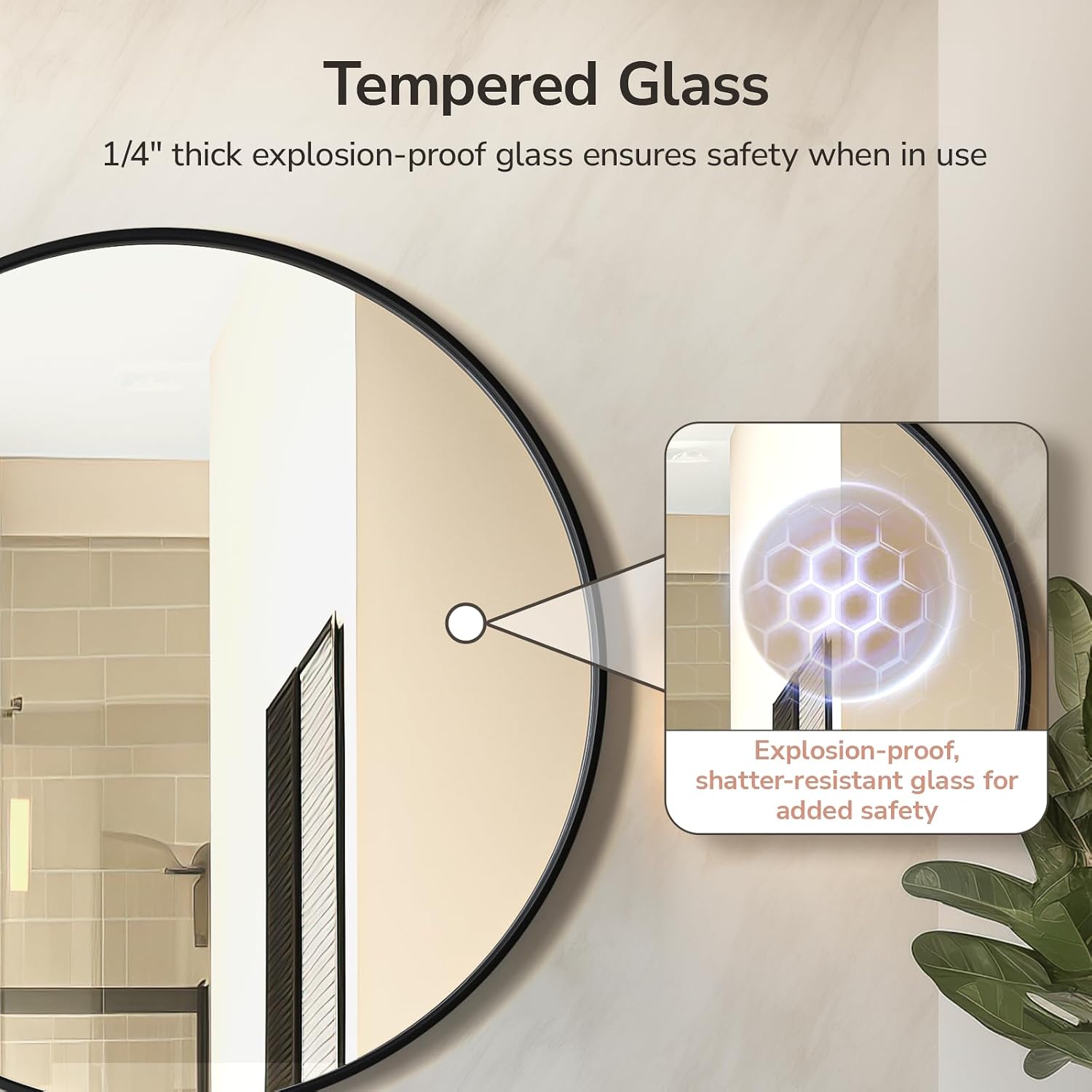 USHOWER Frameless Round Bathroom Mirror 24"
