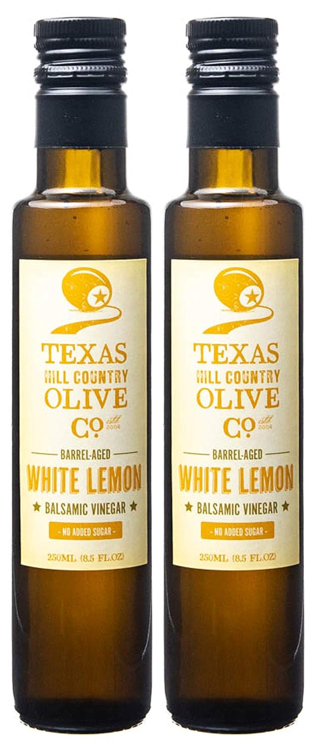 White Lemon Balsamic Vinegar - Gourmet Barrel Aged Infused Balsamic Vinegar - Great for Dressing Dipping Glazing - No Artificial Flavors or Added Sugar - Made in Texas (8.5 oz)
