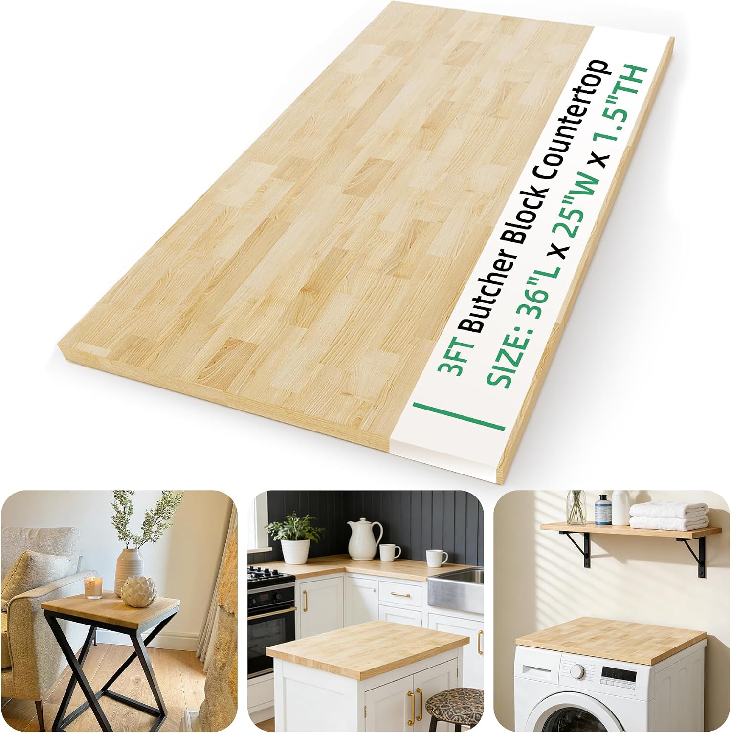 Butcher Block Countertop Wood Tabletop - 4FT Solid Birch Wood Table Top, Unfinished Hardwood Butcher Block Slab for Kitchen Countertops, Island, Desk Top, Workbench Top, Tabletop 50"x25"x1.5"