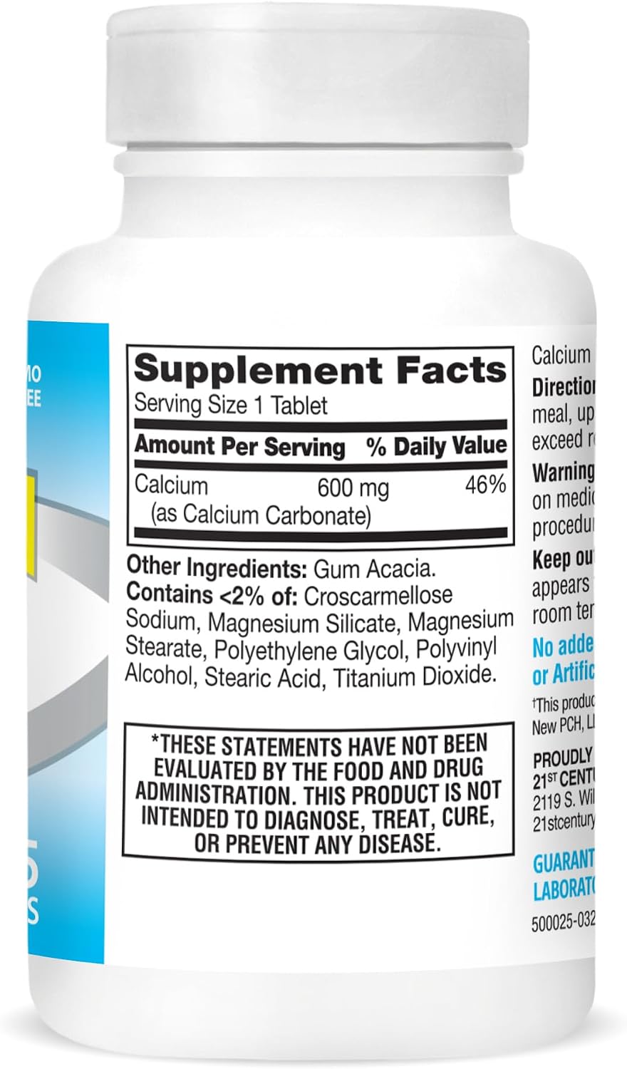 21st Century Calcium 600mg Tablets, Bone Strength Support, 75 Count | Calcium Carbonate 600 mg, Compare VS. Caltrate® 600, Bone Strength & Density Support, Vegan-Friendly, Non-GMO, Gluten Free