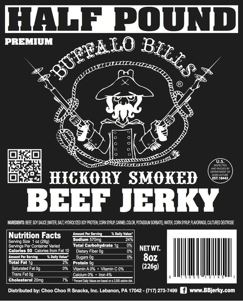Buffalo Bills 16 Oz Hickory Smoked Premium Beef Jerky Pieces in Random Size | Selling Beef Jerky Nationwide Since 1990, Made In The USA, 100% US Beef, Marinated In Soy Sauce, Garlic, And Black Pepper