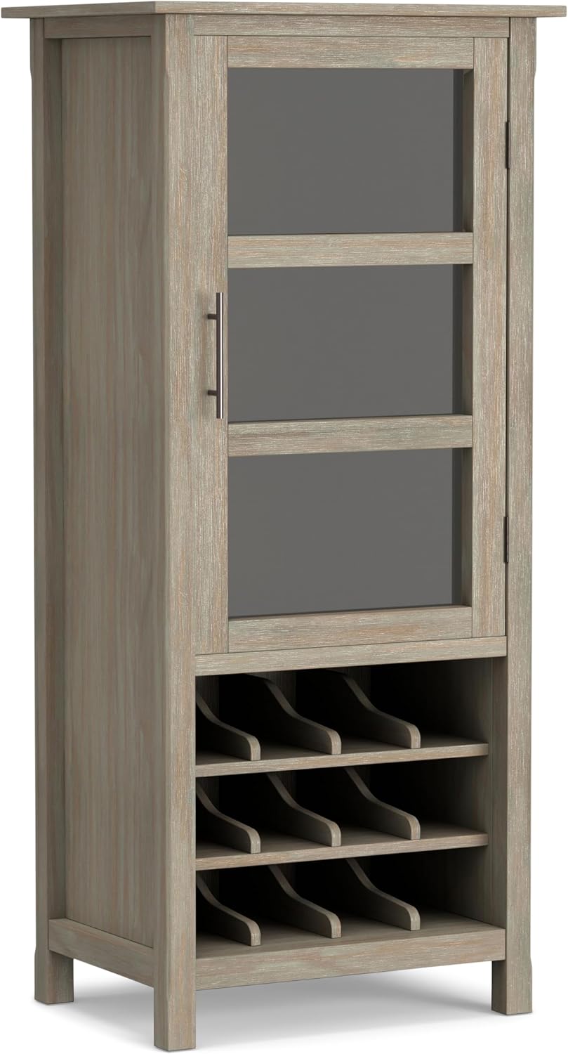 SIMPLIHOME Avalon 12-Bottle SOLID WOOD 22 Inch Wide Contemporary High Storage Wine Rack Cabinet in Dark Tobacco Brown, For the Living Room, Dining Room and Kitchen