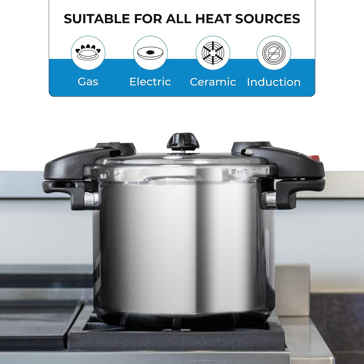 Buffalo 15 Qt Pressure Cooker Stainless Steel - Large Stove Top Canner | 15 Quart Pressure Canners for Canning - Easy to Clean Pressure Canning Pot with Lid - Can Cooker - QCP415