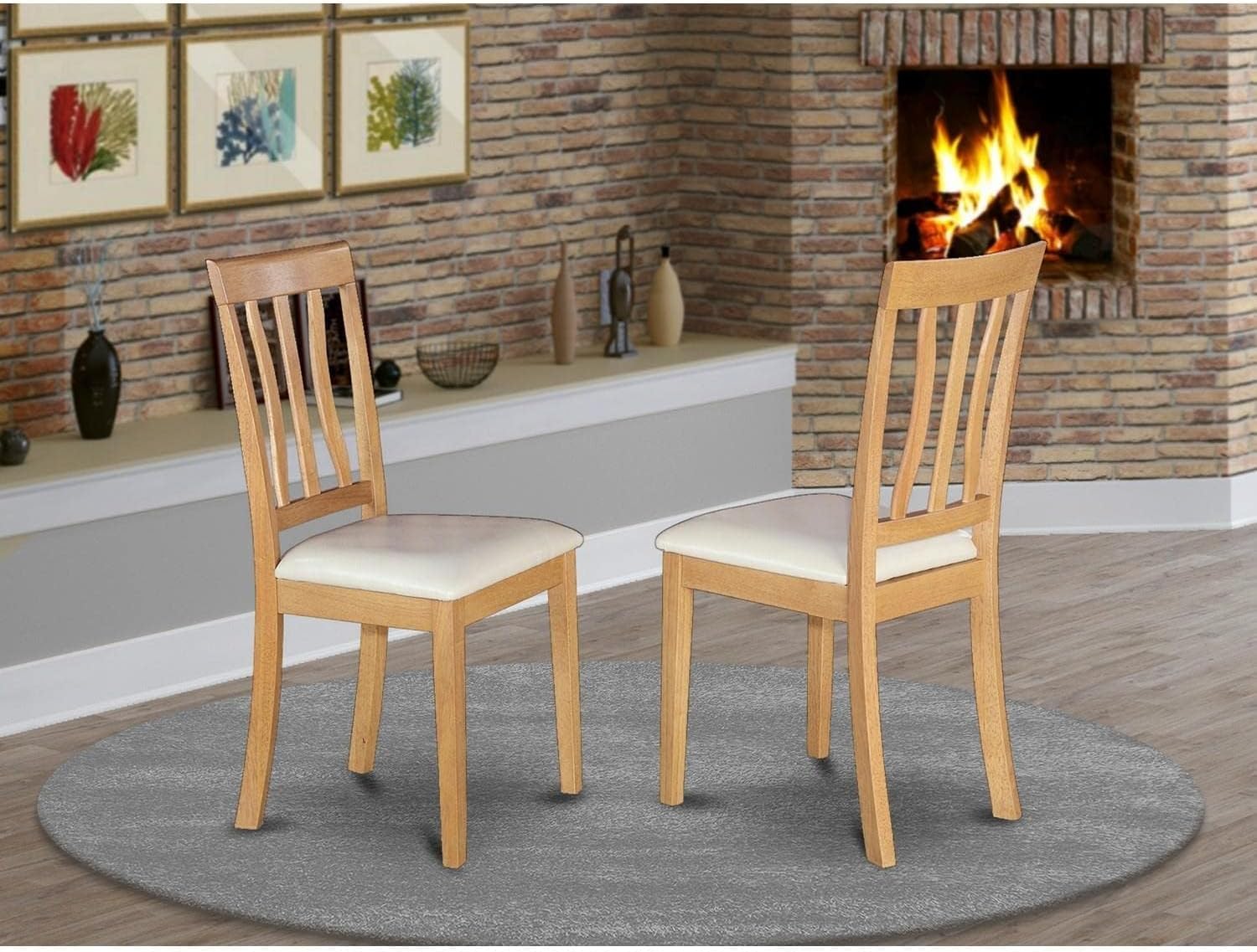 East West Furniture ANC-WHI-W Antique Dining Room Chairs - Slat Back Solid Wood Seat Chairs, Set of 2, Buttermilk & Cherry